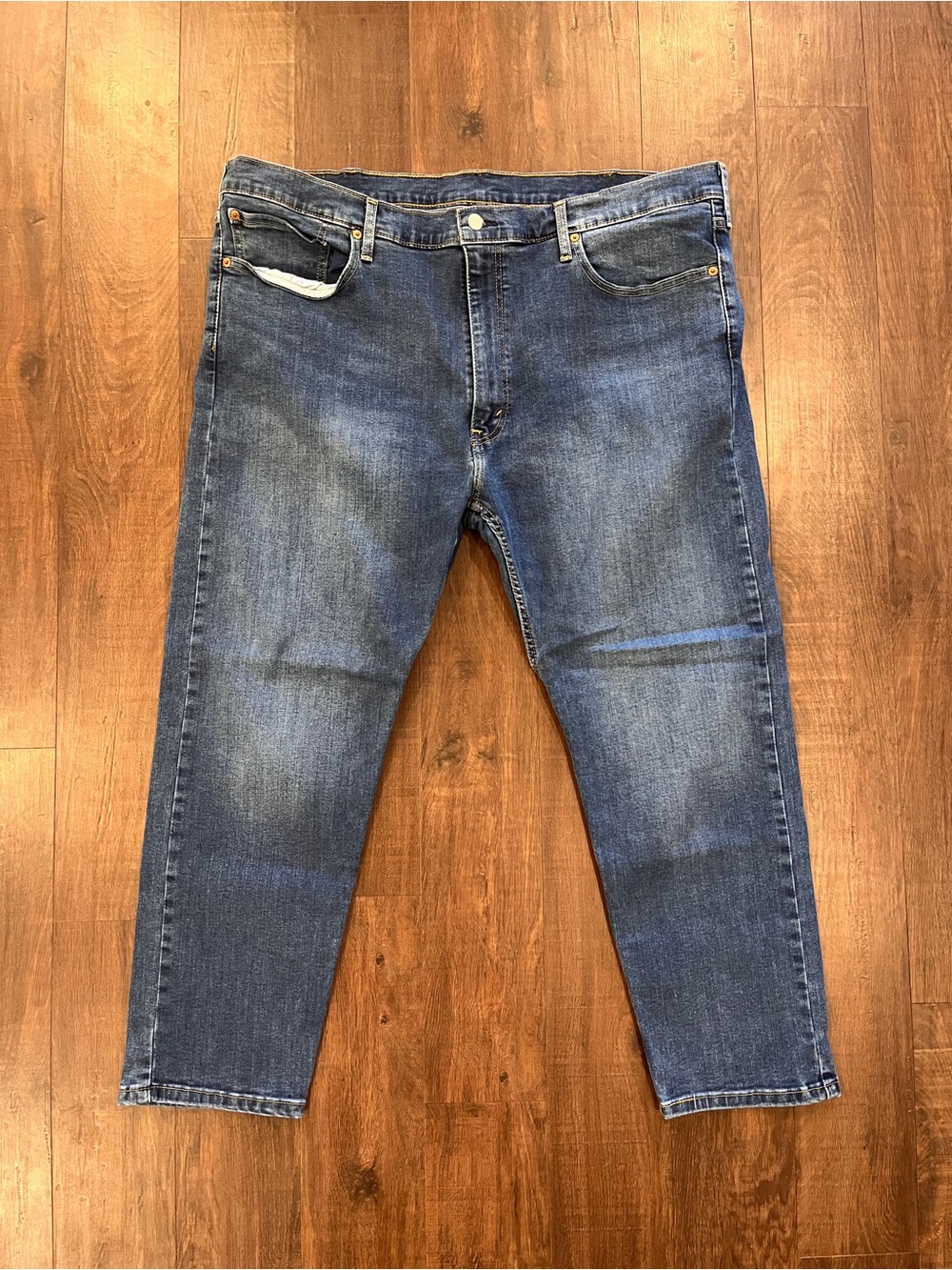 Levi's 502 Jeans Men 44x30 Blue Cotton Denim Straight Leg Taper Stretch Workwear